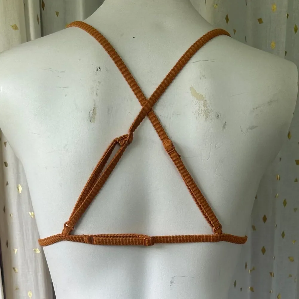 Roxy Mind of Freedom Rust Triangle Adjustable Criss Cross Bikini Top Only S